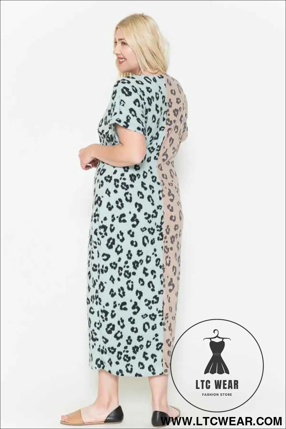 Front Slit Dolman Leopard Print Maxi Dress