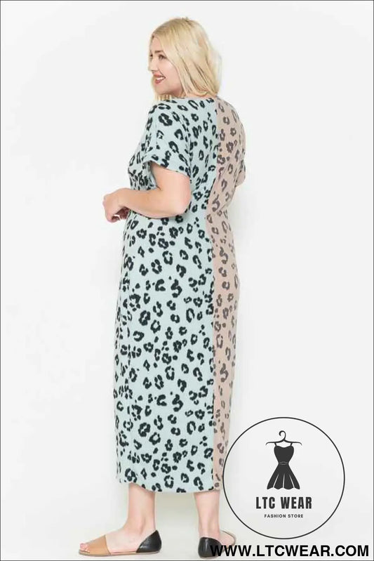 Front Slit Dolman Leopard Print Maxi Dress