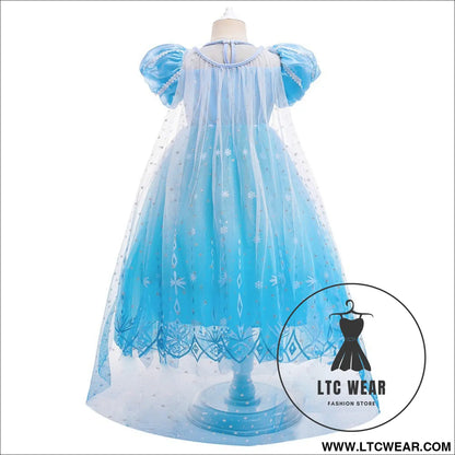 Frozen 2 elsa princess dress purple bubble sleeves pearl mesh girls’ cosplay dress performance dress
