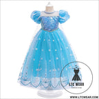 Frozen 2 elsa princess dress purple bubble sleeves pearl mesh girls’ cosplay dress performance dress - blue / 110cm