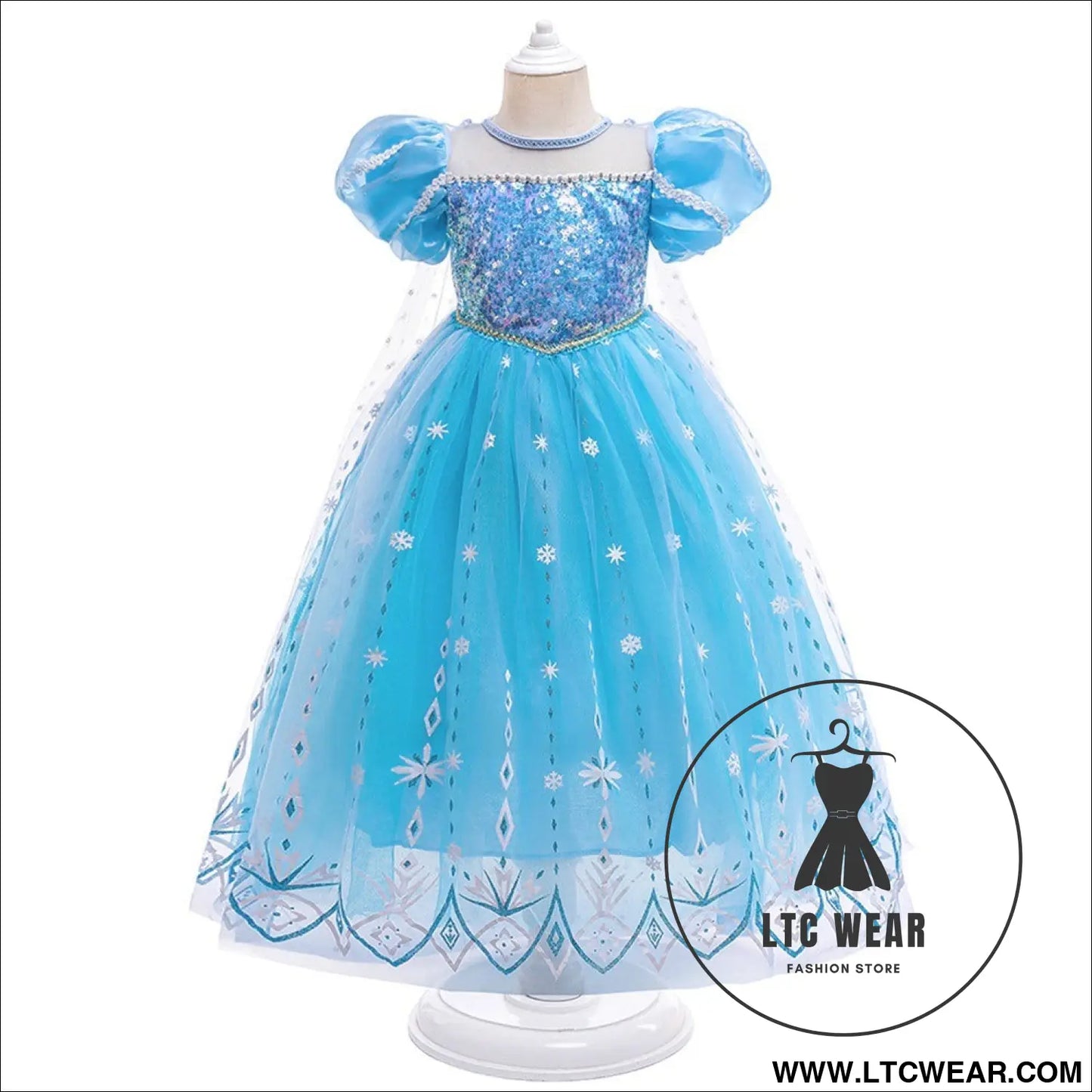 Frozen 2 elsa princess dress purple bubble sleeves pearl mesh girls’ cosplay dress performance dress - blue / 110cm