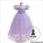 Frozen 2 elsa princess dress purple bubble sleeves pearl mesh girls’ cosplay dress performance dress - light purple