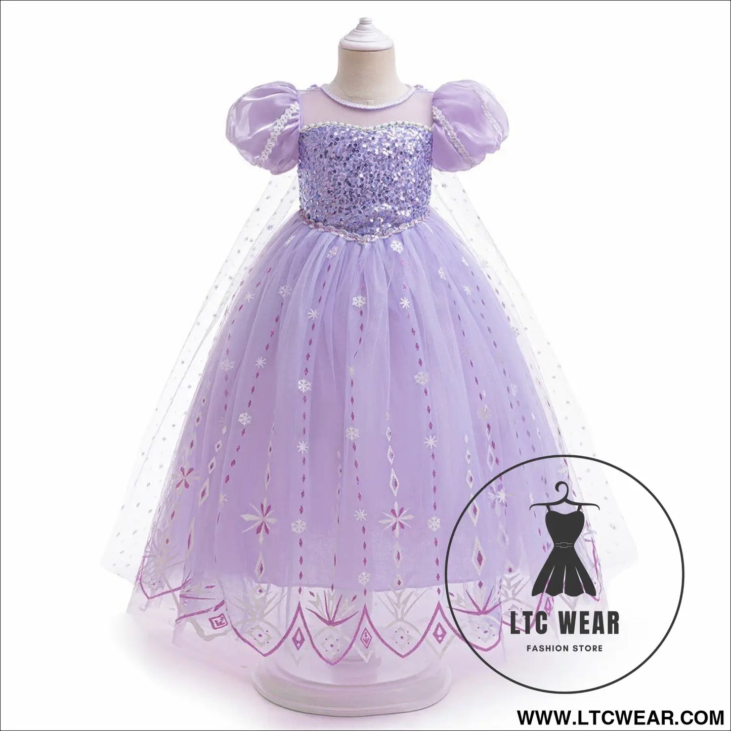 Frozen 2 elsa princess dress purple bubble sleeves pearl mesh girls’ cosplay dress performance dress - light purple