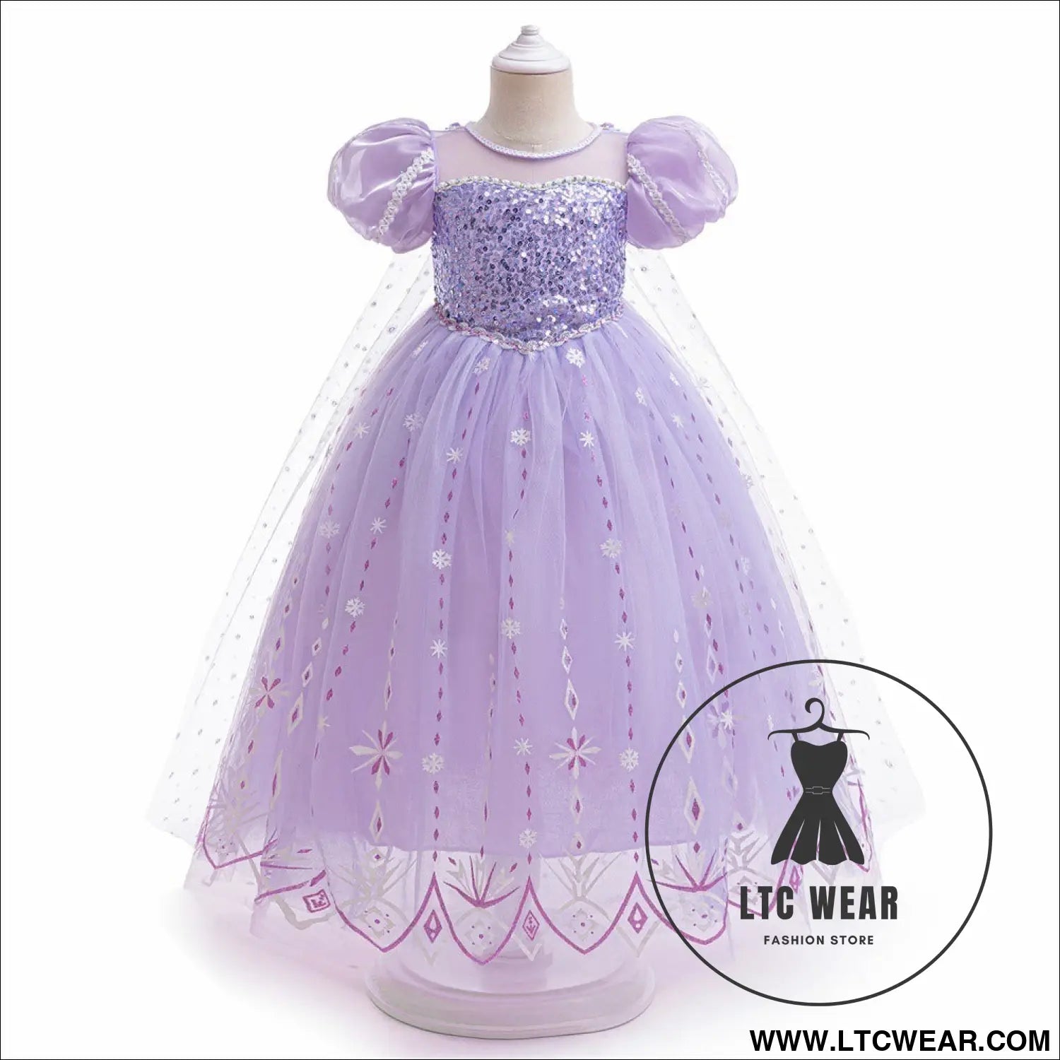 Frozen 2 elsa princess dress purple bubble sleeves pearl mesh girls’ cosplay dress performance dress - light purple