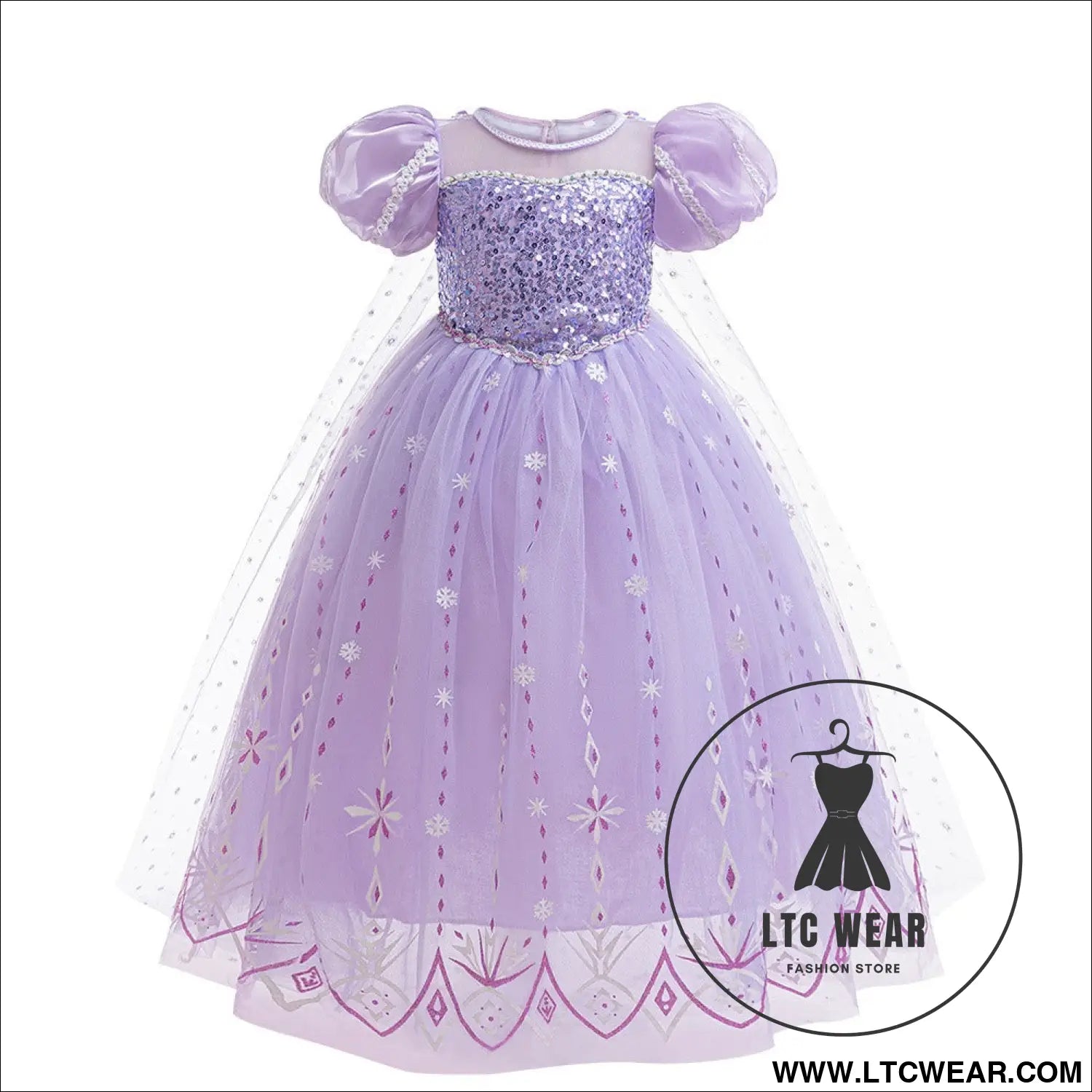 Frozen 2 elsa princess dress purple bubble sleeves pearl mesh girls’ cosplay dress performance dress