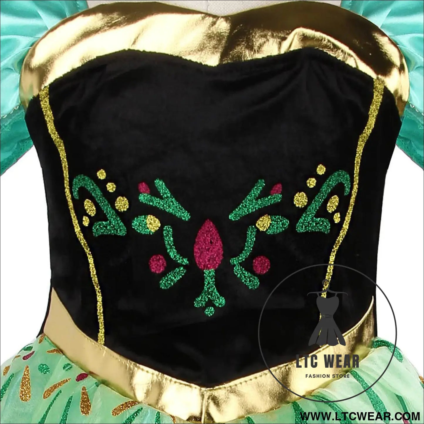 Frozen anna princess dress aisha green mesh dress halloween cosplay summer short sleeve dress