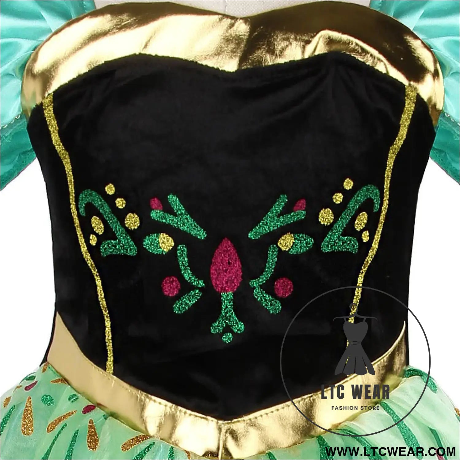 Frozen anna princess dress aisha green mesh dress halloween cosplay summer short sleeve dress