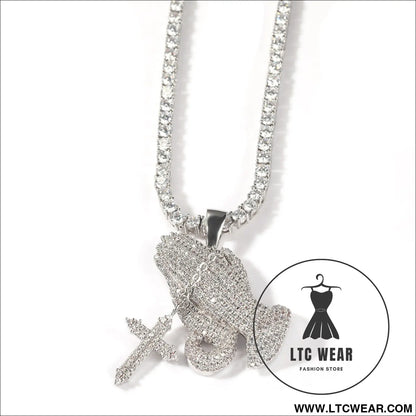 Full diamond hand cross pendant necklace european and american retro hip-hop rap popular accessory