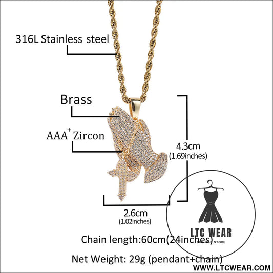 Full diamond hand cross pendant necklace european and american retro hip-hop rap popular accessory