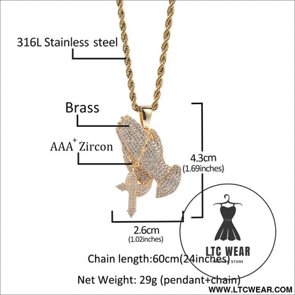 Full diamond hand cross pendant necklace european and american retro hip-hop rap popular accessory