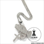 Full diamond hand cross pendant necklace european and american retro hip-hop rap popular accessory - silver + 3mm