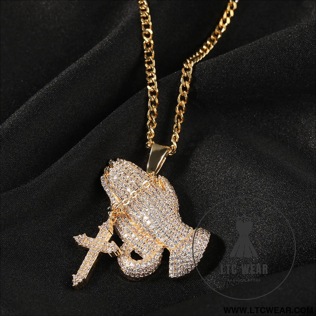 Full diamond hand cross pendant necklace european and american retro hip-hop rap popular accessory