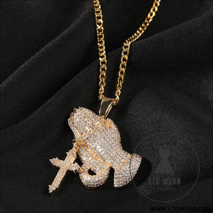 Full diamond hand cross pendant necklace european and american retro hip-hop rap popular accessory