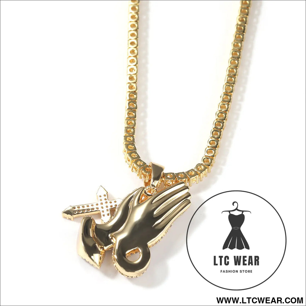 Full diamond hand cross pendant necklace european and american retro hip-hop rap popular accessory