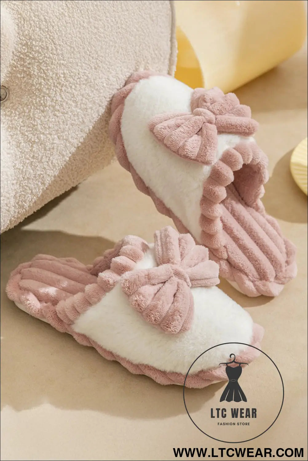 Fushia bow plush winter slipper - fushia / 37 / 100% polyester + 100% tpr - slippers