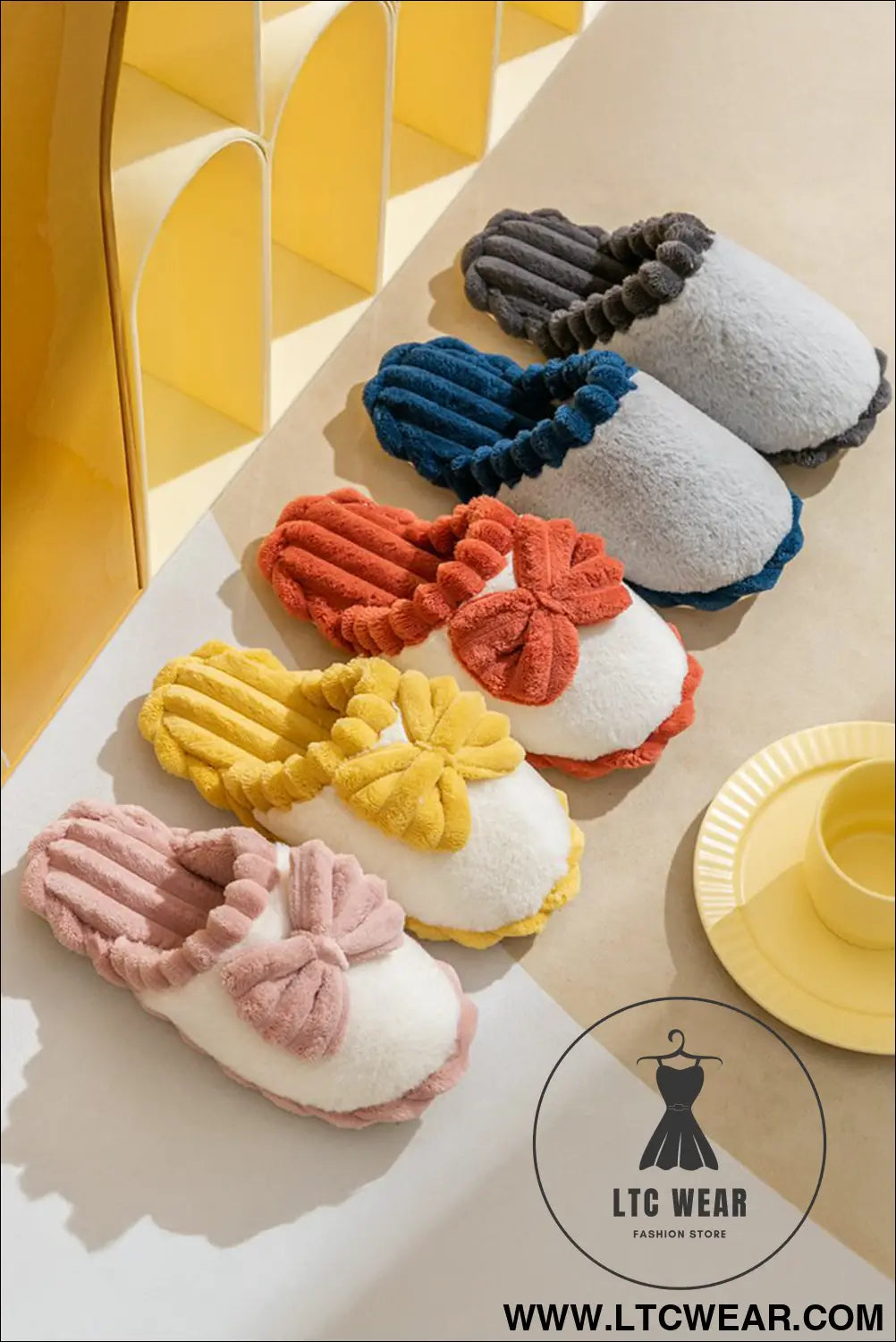 Fushia bow plush winter slipper - slippers