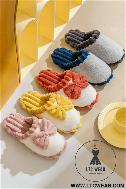 Fushia bow plush winter slipper - slippers