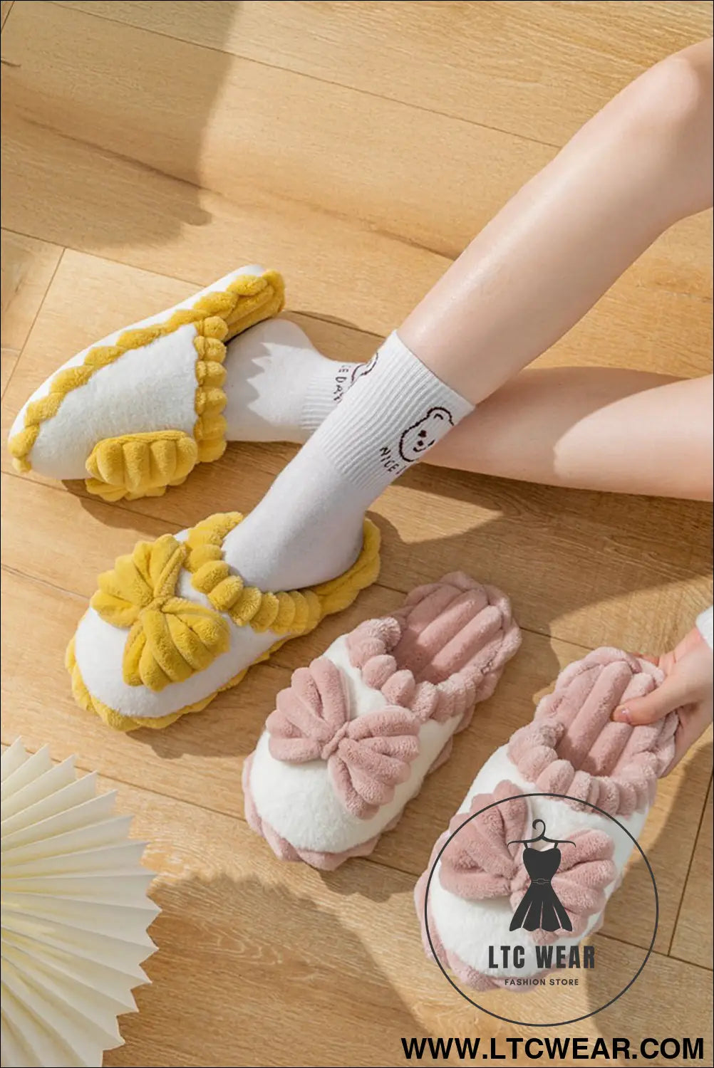 Fushia bow plush winter slipper - slippers