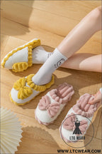 Fushia bow plush winter slipper - slippers