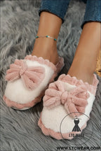 Fushia bow plush winter slipper - slippers