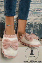 Fushia bow plush winter slipper - slippers