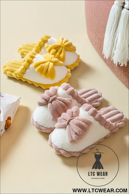 Fushia bow plush winter slipper - slippers