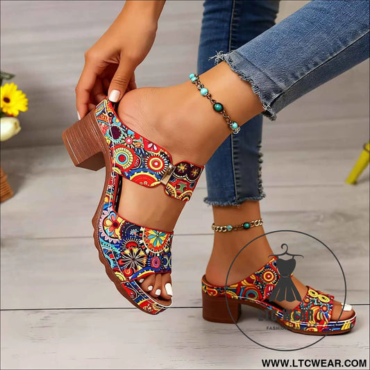 Geometric Pattern Casual High Heel Sandals for Women