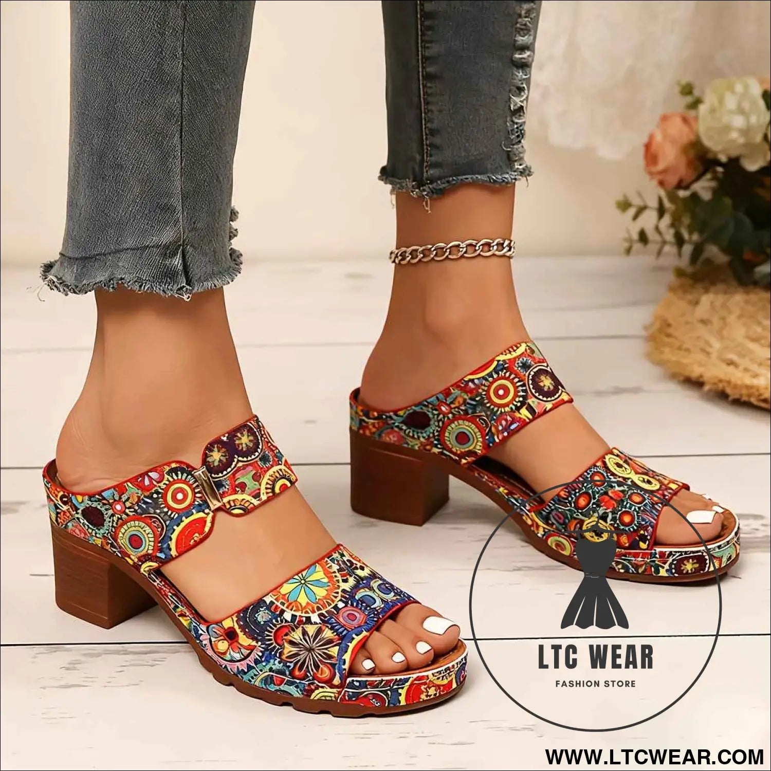 Geometric Pattern Casual High Heel Sandals for Women