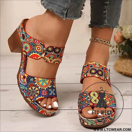 Geometric Pattern Casual High Heel Sandals for Women