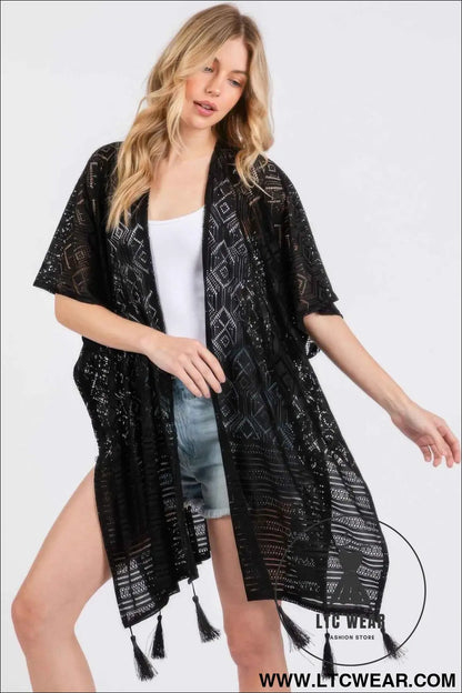 Geometric Pattern Tassel Cover Up
