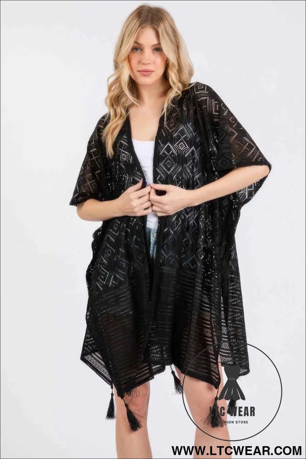 Geometric Pattern Tassel Cover Up