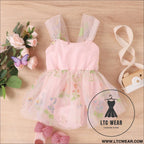 Girls’ baby suspenders with embroidered flowers and mesh for princesses with open crotch and baby rompers