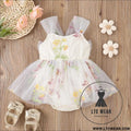 Girls’ baby suspenders with embroidered flowers and mesh for princesses with open crotch and baby rompers