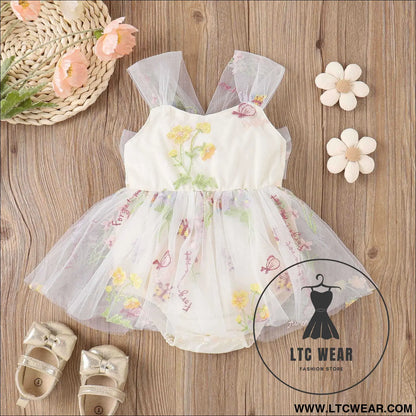 Girls’ baby suspenders with embroidered flowers and mesh for princesses with open crotch and baby rompers