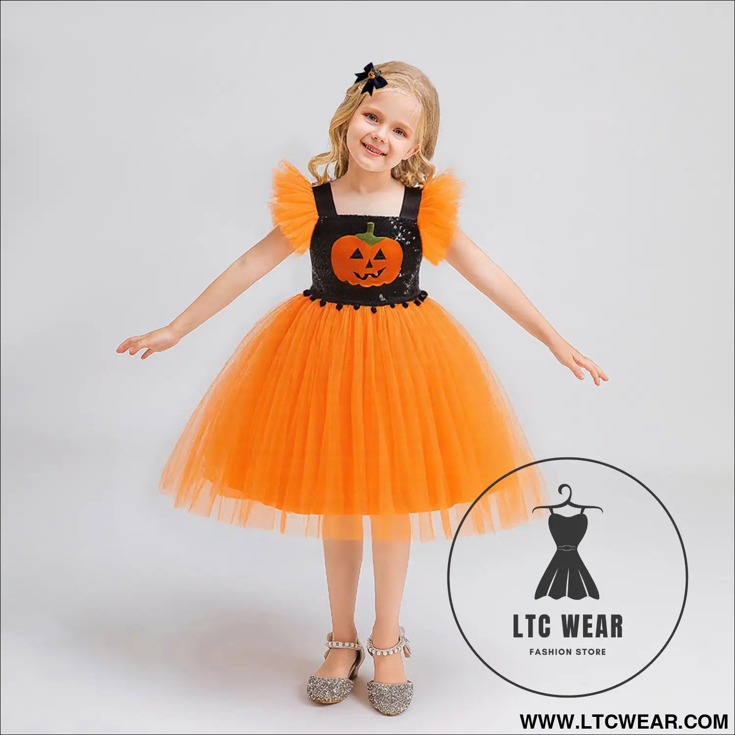 Girls’ costume dress sequin tulle princess dress children’s formal dress wholesale - aws088-black orange / 70cm/6-9m