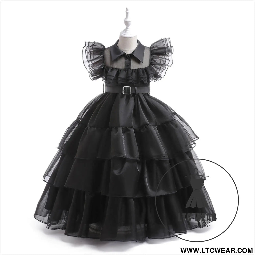 Girls’ dress adams style princess dress kids cosplay tulle layered skirt ruffled dress