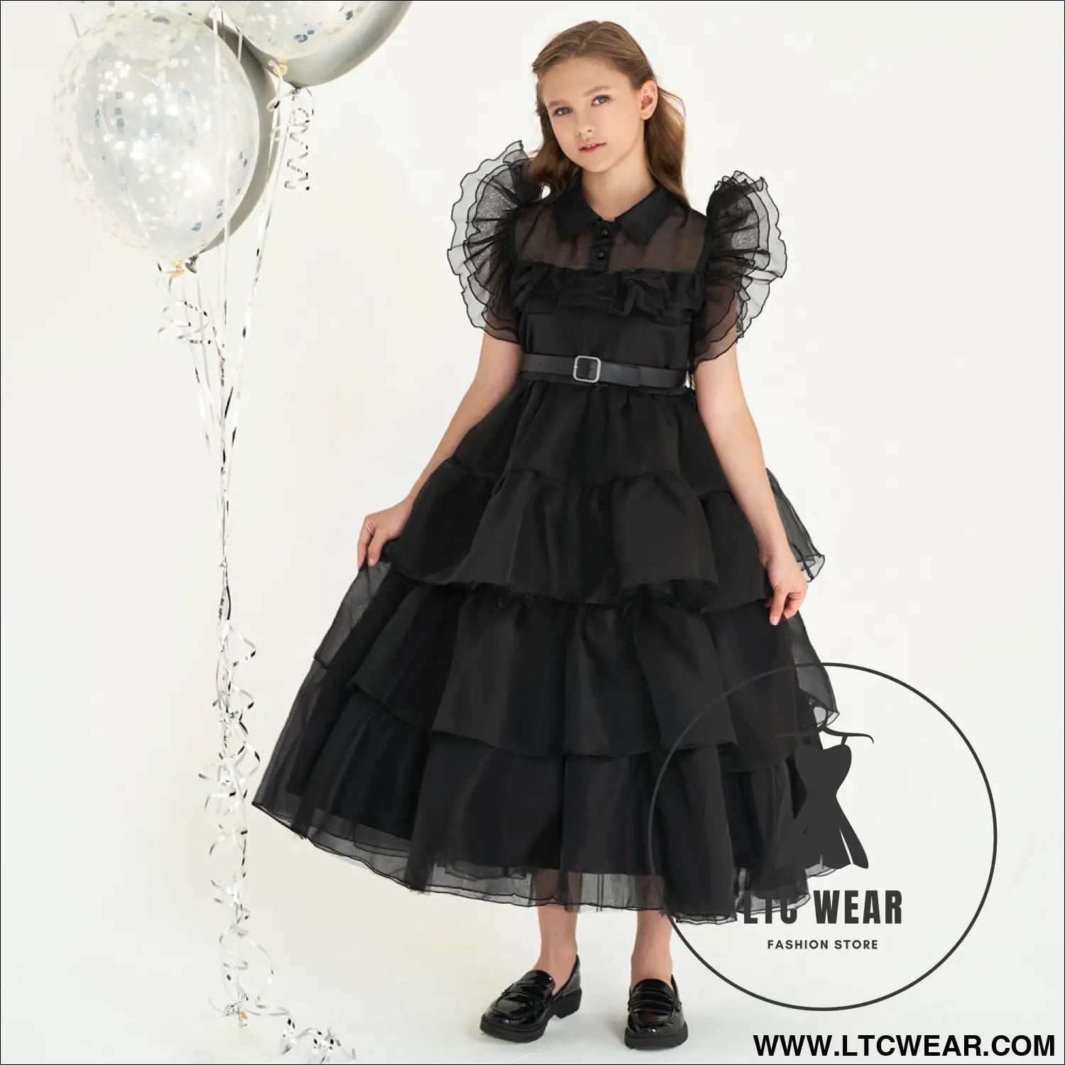 Girls’ dress adams style princess dress kids cosplay tulle layered skirt ruffled dress