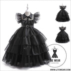 Girls’ dress adams style princess dress kids cosplay tulle layered skirt ruffled dress
