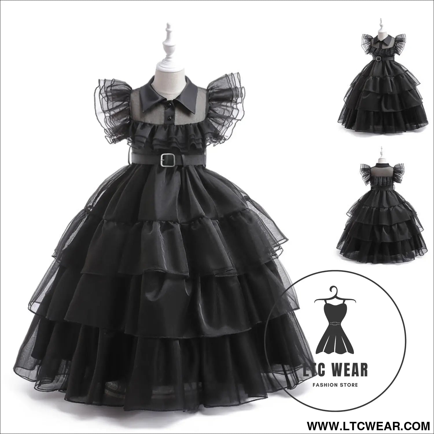 Girls’ dress adams style princess dress kids cosplay tulle layered skirt ruffled dress