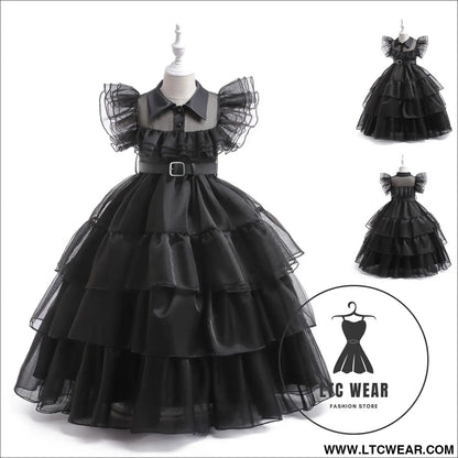 Girls’ dress adams style princess dress kids cosplay tulle layered skirt ruffled dress