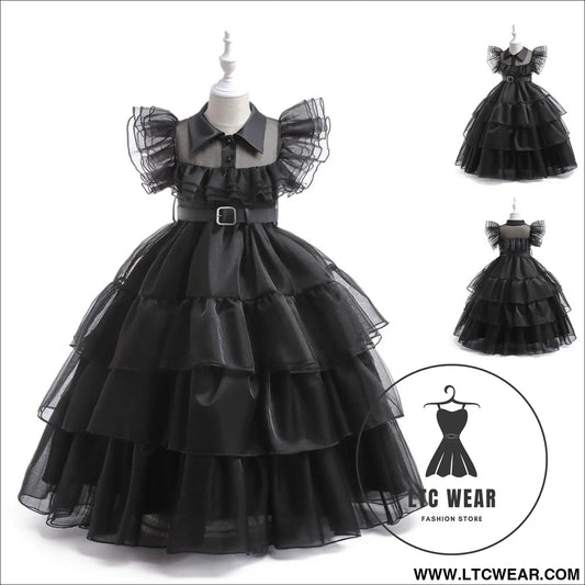 Girls’ dress adams style princess dress kids cosplay tulle layered skirt ruffled dress