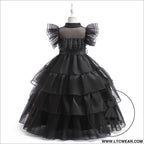 Girls’ dress adams style princess dress kids cosplay tulle layered skirt ruffled dress