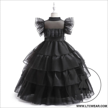 Girls’ dress adams style princess dress kids cosplay tulle layered skirt ruffled dress