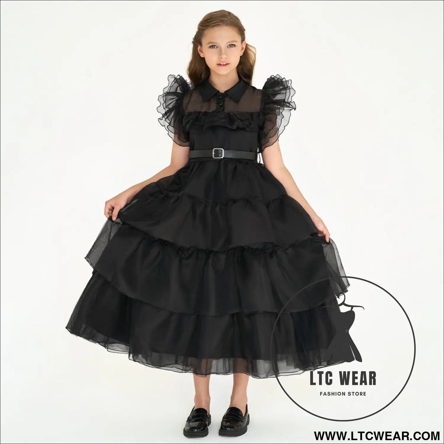 Girls’ dress adams style princess dress kids cosplay tulle layered skirt ruffled dress
