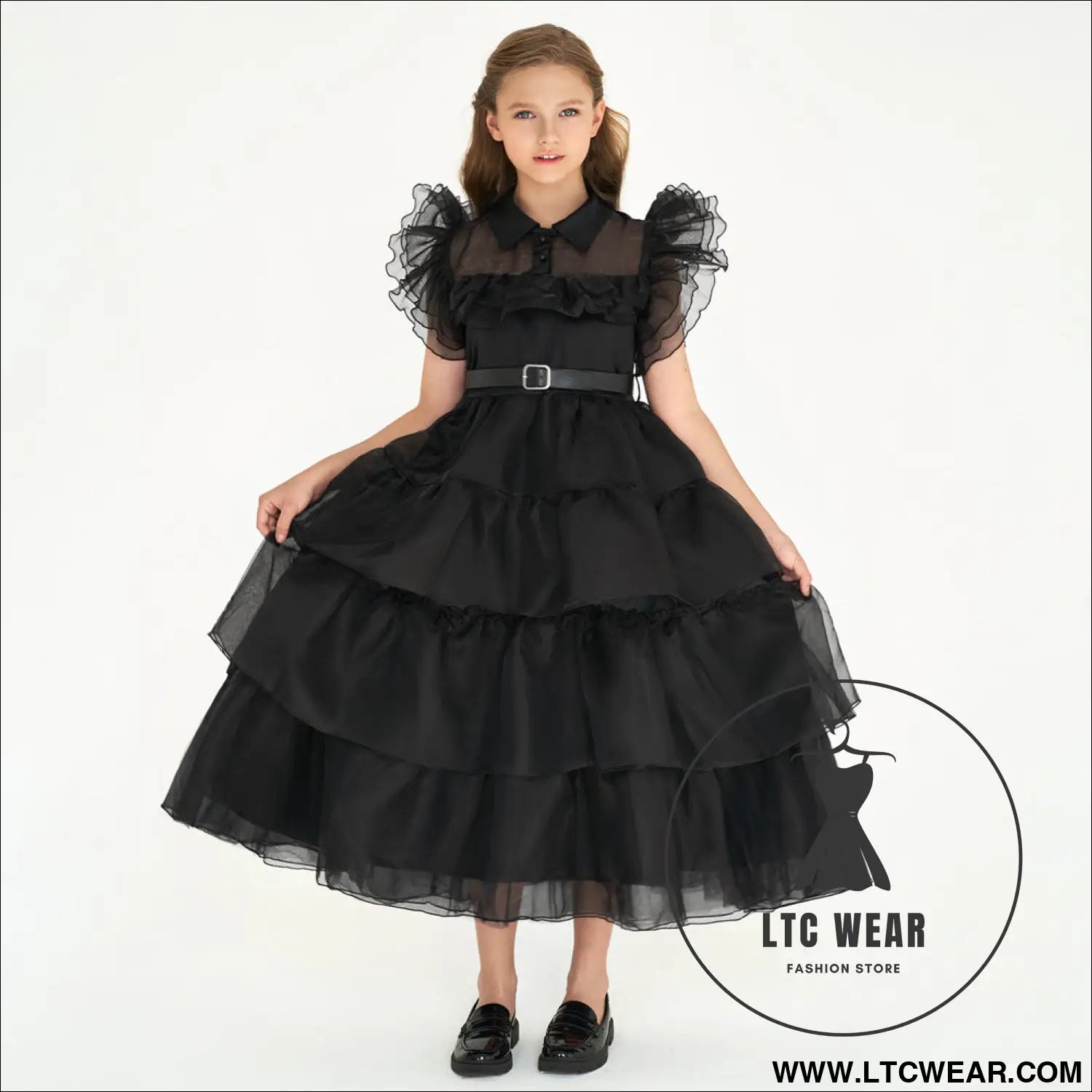 Girls’ dress adams style princess dress kids cosplay tulle layered skirt ruffled dress