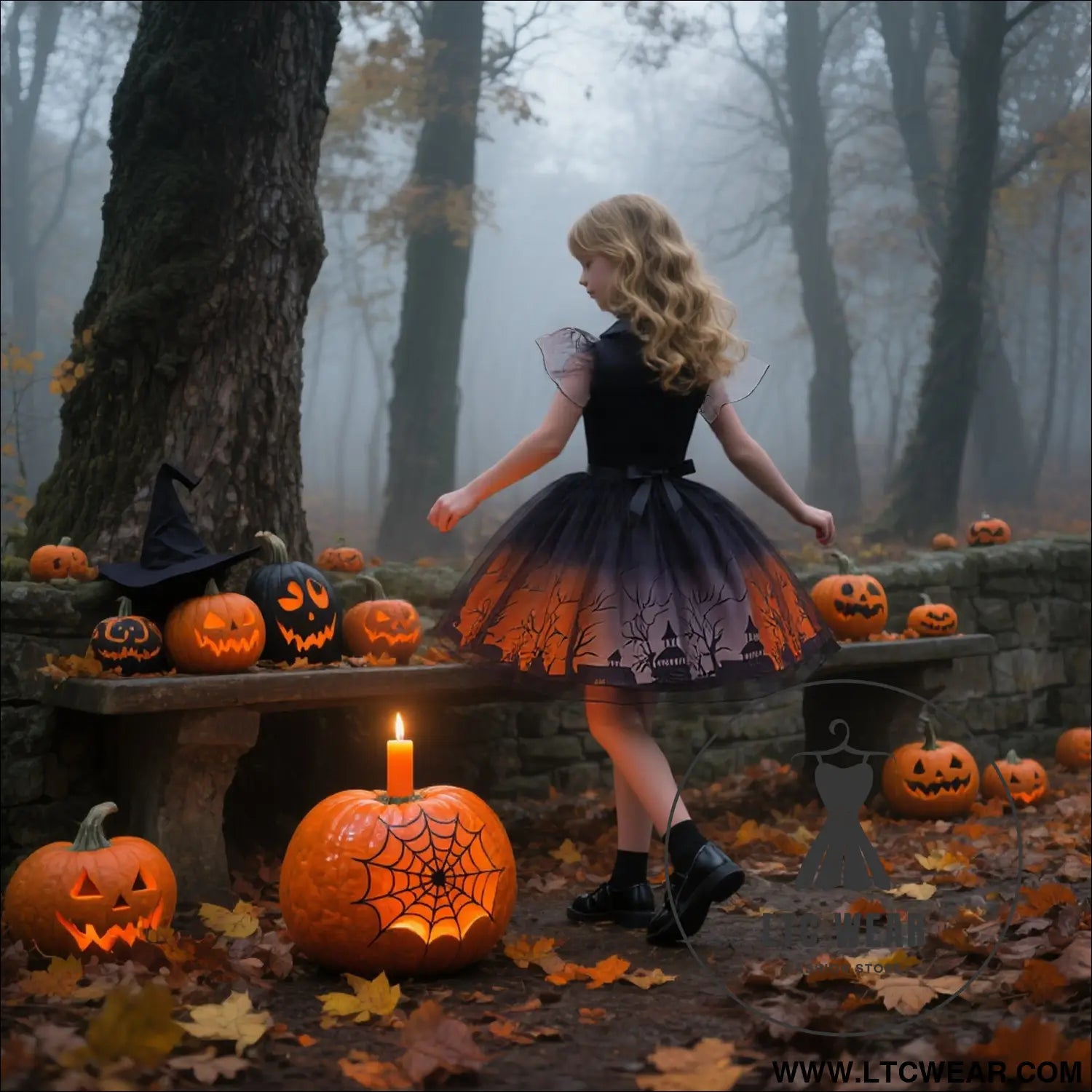 Girls’ halloween cosplay printed dress tulle puff dress