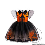 Girls’ halloween cosplay printed dress tulle puff dress