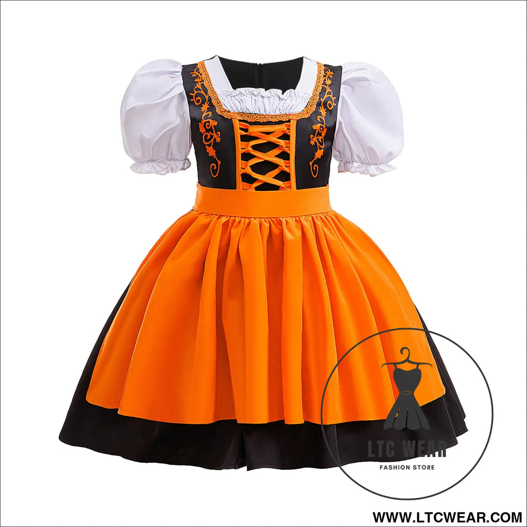 Girls halloween dress set formal satin dress with apron costume for big kids role play dress