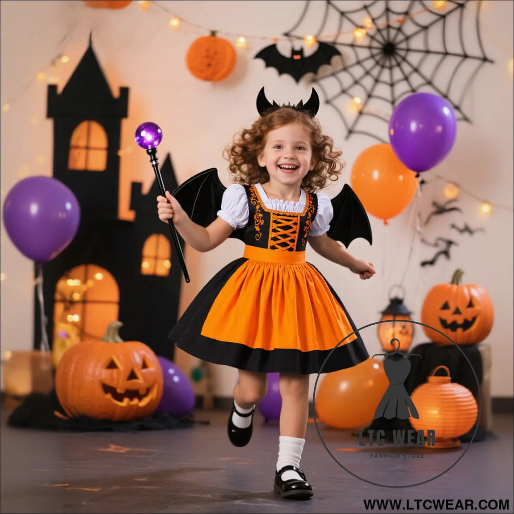 Girls halloween dress set formal satin dress with apron costume for big kids role play dress