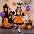 Girls halloween dress set formal satin dress with apron costume for big kids role play dress